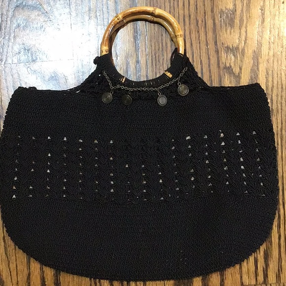 Vintage crocheted purse w/ wood handle - Picture 1 of 1